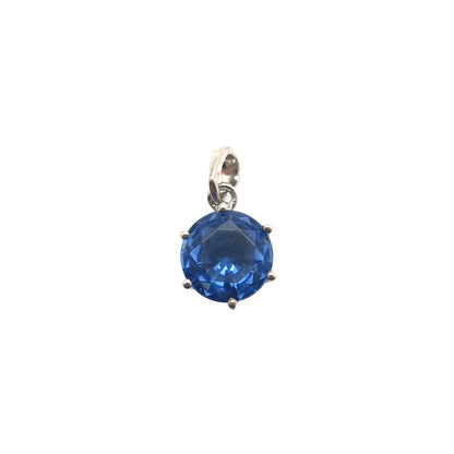 925 Sterling Silver Round-Cut Ocean Blue C Z Minimalist Charm Pendant