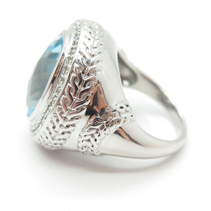 925 Sterling Silver Real Round-Cut White & Oval-Cut Blue Topaz Ring Size 7