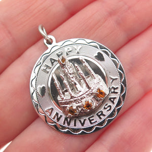 Spencer Co. Sterling Silver Vintage Rhinestone Happy Anniversary Charm Pendant