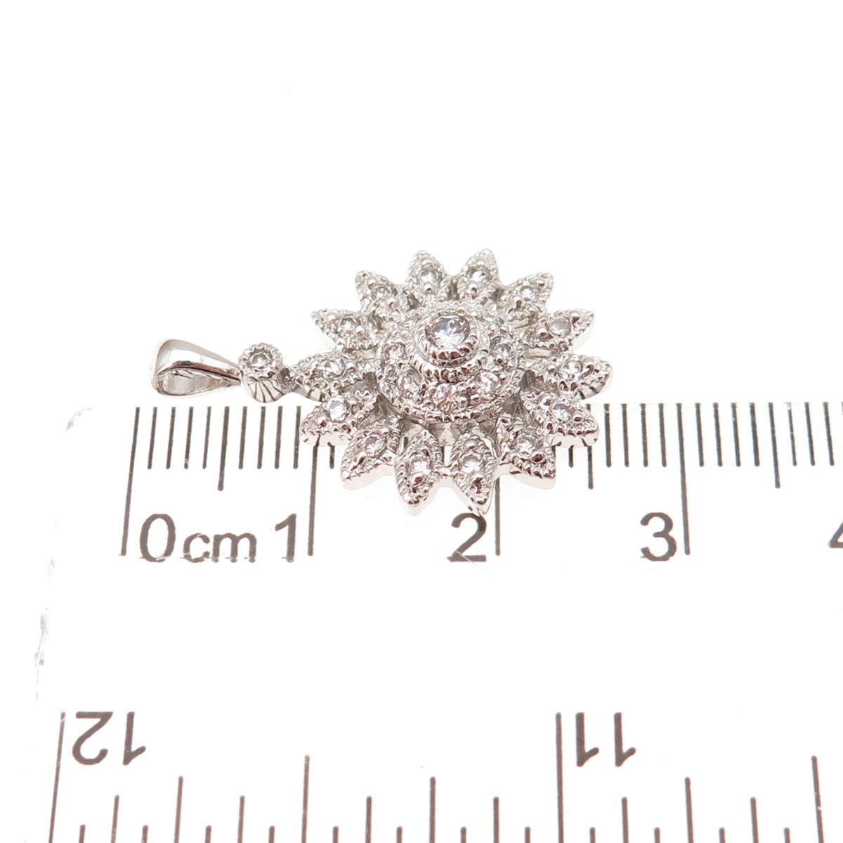 925 Sterling Silver Round-Cut C Z Floral Charm Pendant