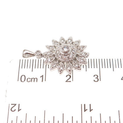 925 Sterling Silver Round-Cut C Z Floral Charm Pendant