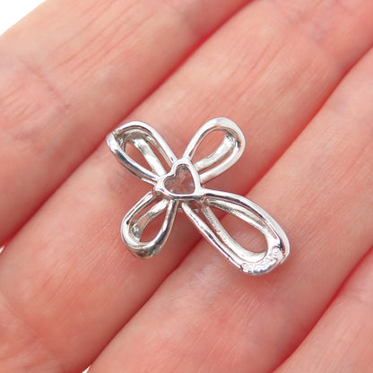 SAI 925 Sterling Silver Heart-Cut C Z Cross Minimalist Slide Pendant