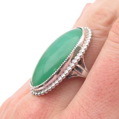 925 Sterling Silver Vintage Real Cabochon Jade Statement Ring Size 9.75