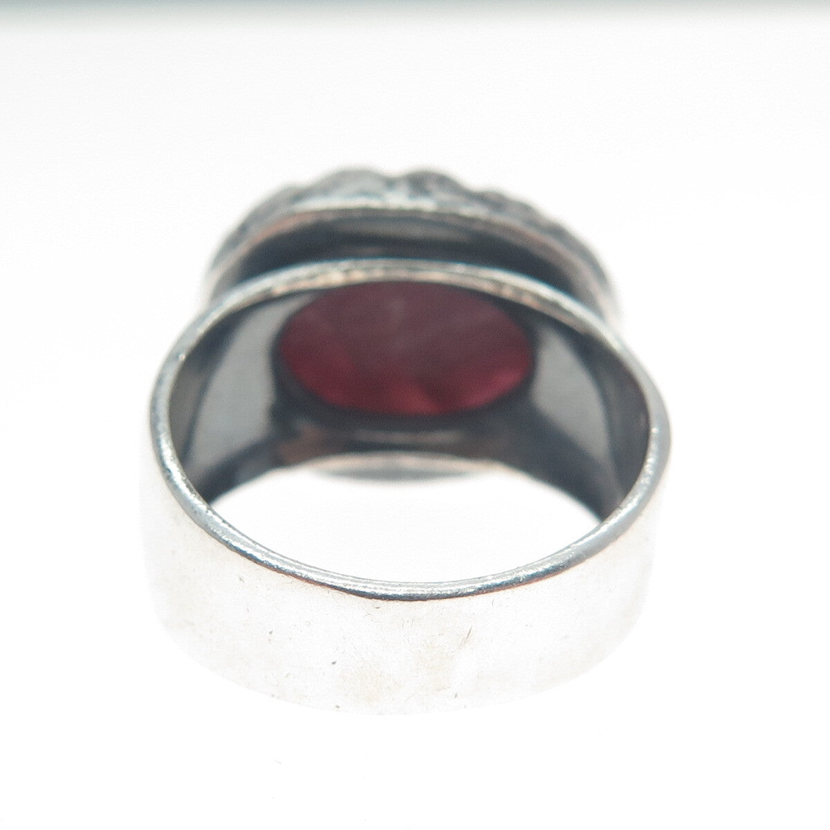 ART'S ELEGANCE 925 Sterling Silver Vintage Ruby Gem Crown Oxidized Ring Size 6.5