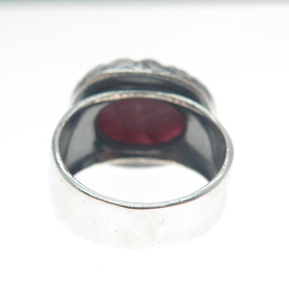ART'S ELEGANCE 925 Sterling Silver Vintage Ruby Gem Crown Oxidized Ring Size 6.5