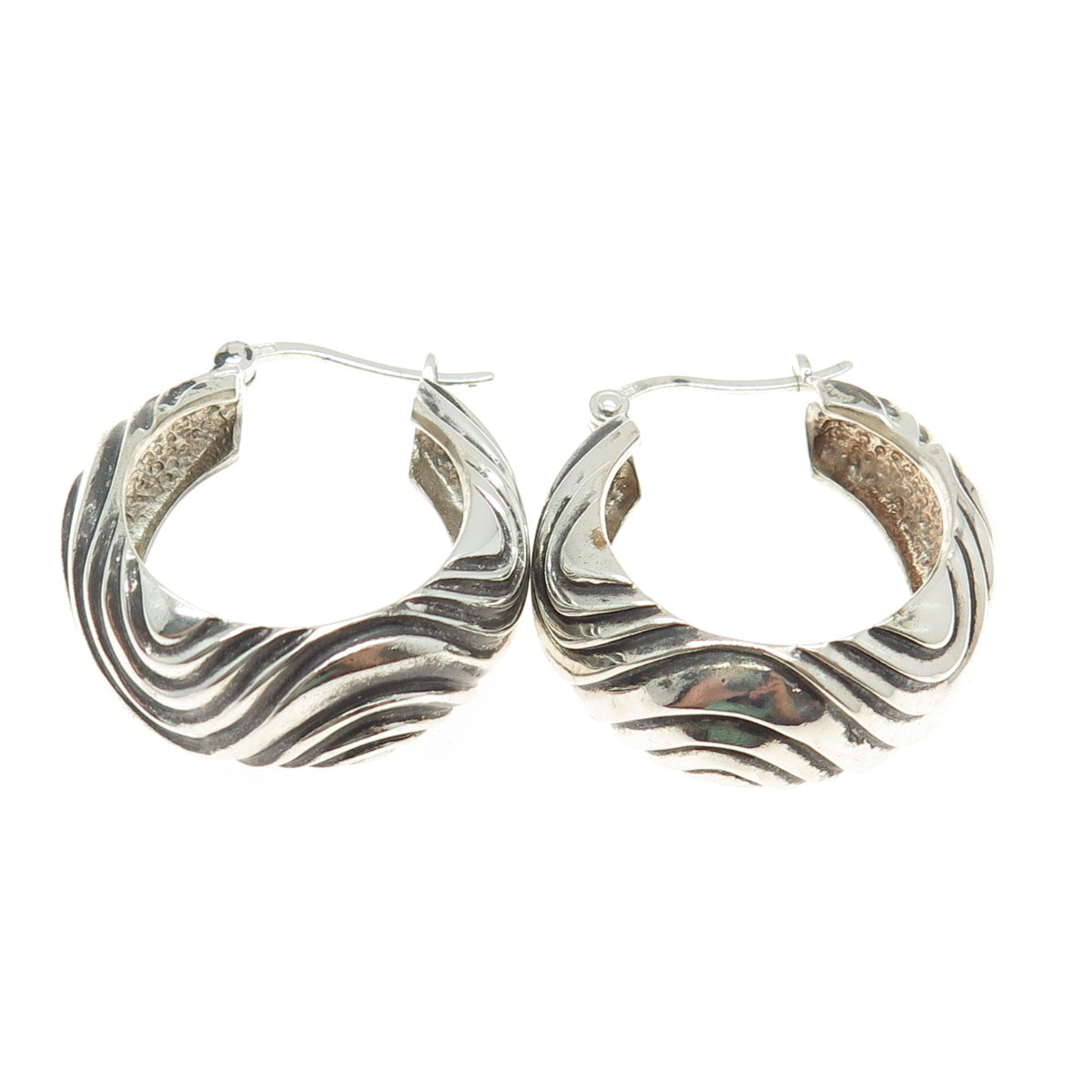 925 Sterling Silver Vintage Wavy Modernist Hoop Earrings