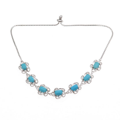 925 Sterling Real Sleeping Beauty Turquoise Adjustable Bolo Bracelet 7-10"