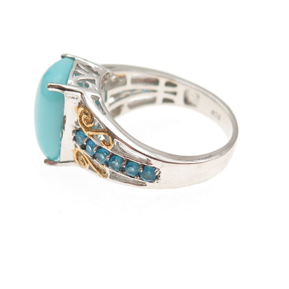 Chuck Clemency 925 Sterling Silver 2-Tone Real Turquoise Apatite Ring Size 8.25