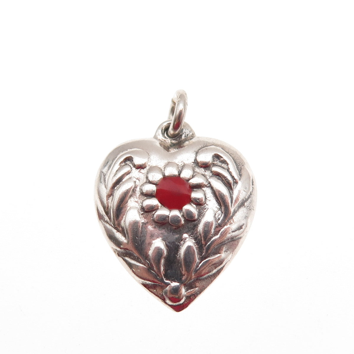 925 Sterling Antique Art Deco Enamel Floral Chatelaine Heart Mini Charm Pendant