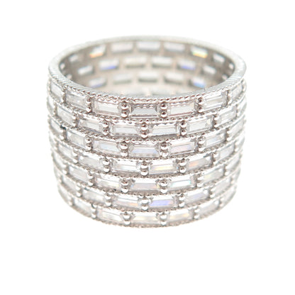 DSMK 925 Sterling Silver Baguette-Cut C Z Wide Band Ring Size 6.75