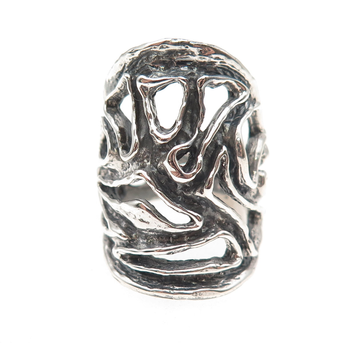 925 Sterling Silver Vintage Modernist Oxidized Ring Size 5.25