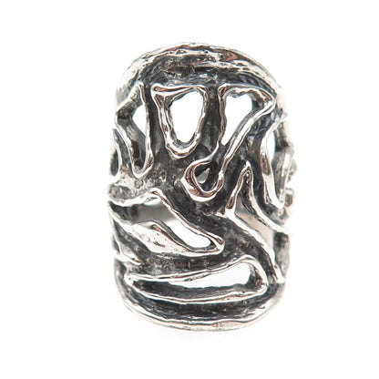 925 Sterling Silver Vintage Modernist Oxidized Ring Size 5.25