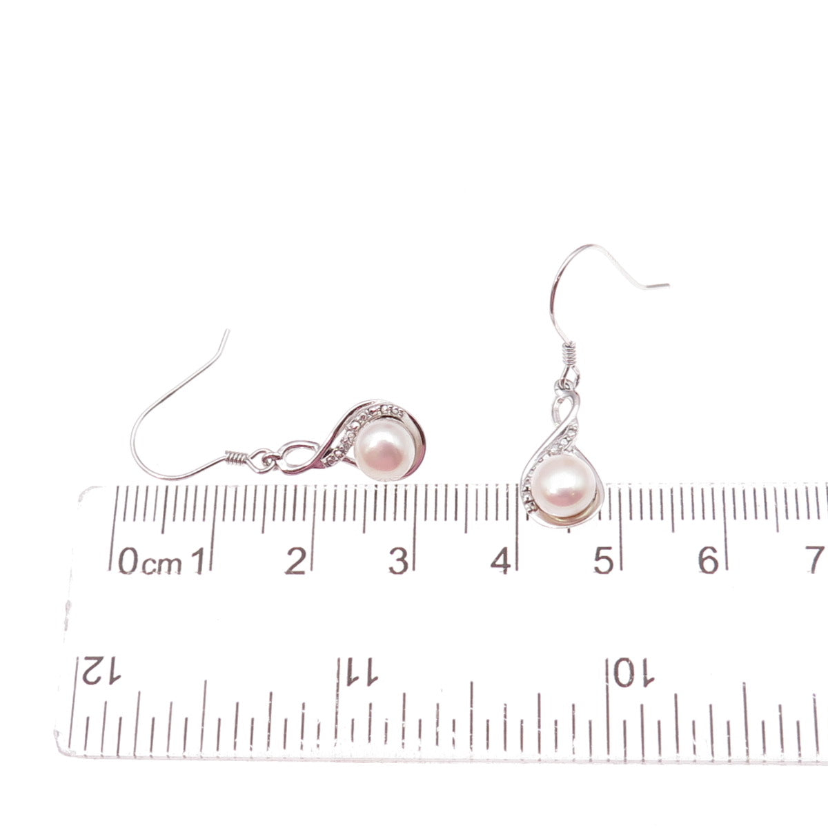 925 Sterling Silver Real Diamond & Pearl Infinity Dangle Earrings