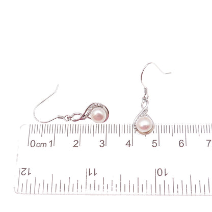 925 Sterling Silver Real Diamond & Pearl Infinity Dangle Earrings