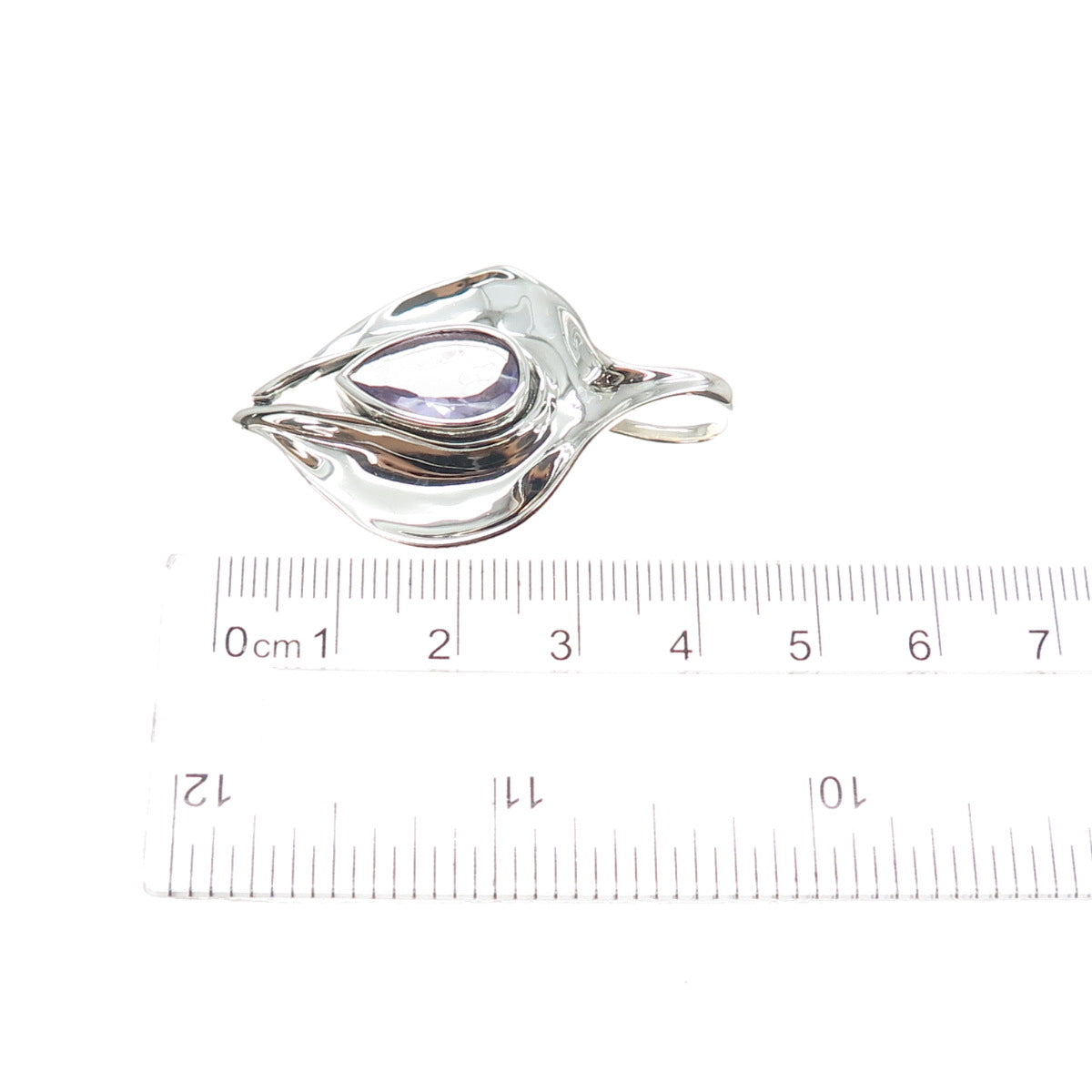 HAGIT GORALI 925 Sterling Silver Vintage Real Amethyst Modernist Charm Pendant