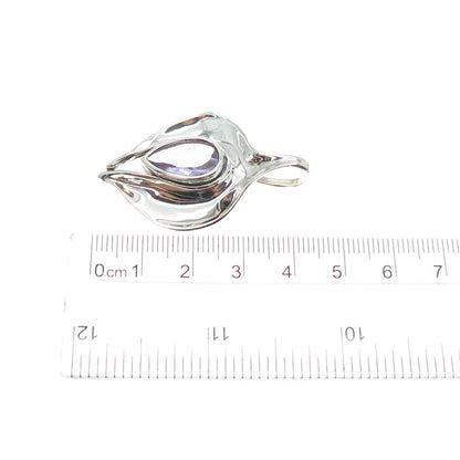 HAGIT GORALI 925 Sterling Silver Vintage Real Amethyst Modernist Charm Pendant