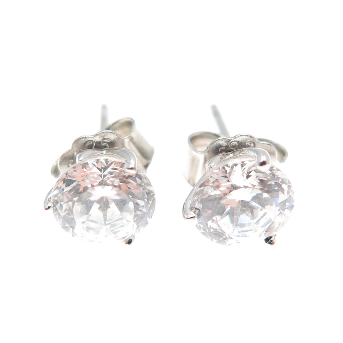 925 Sterling Silver Round-Cut C Z Stud Earrings