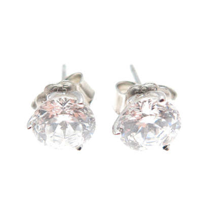 925 Sterling Silver Round-Cut C Z Stud Earrings