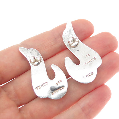 925 Sterling Silver Vintage Mexico Modernist Dolphin Oxidized Earrings
