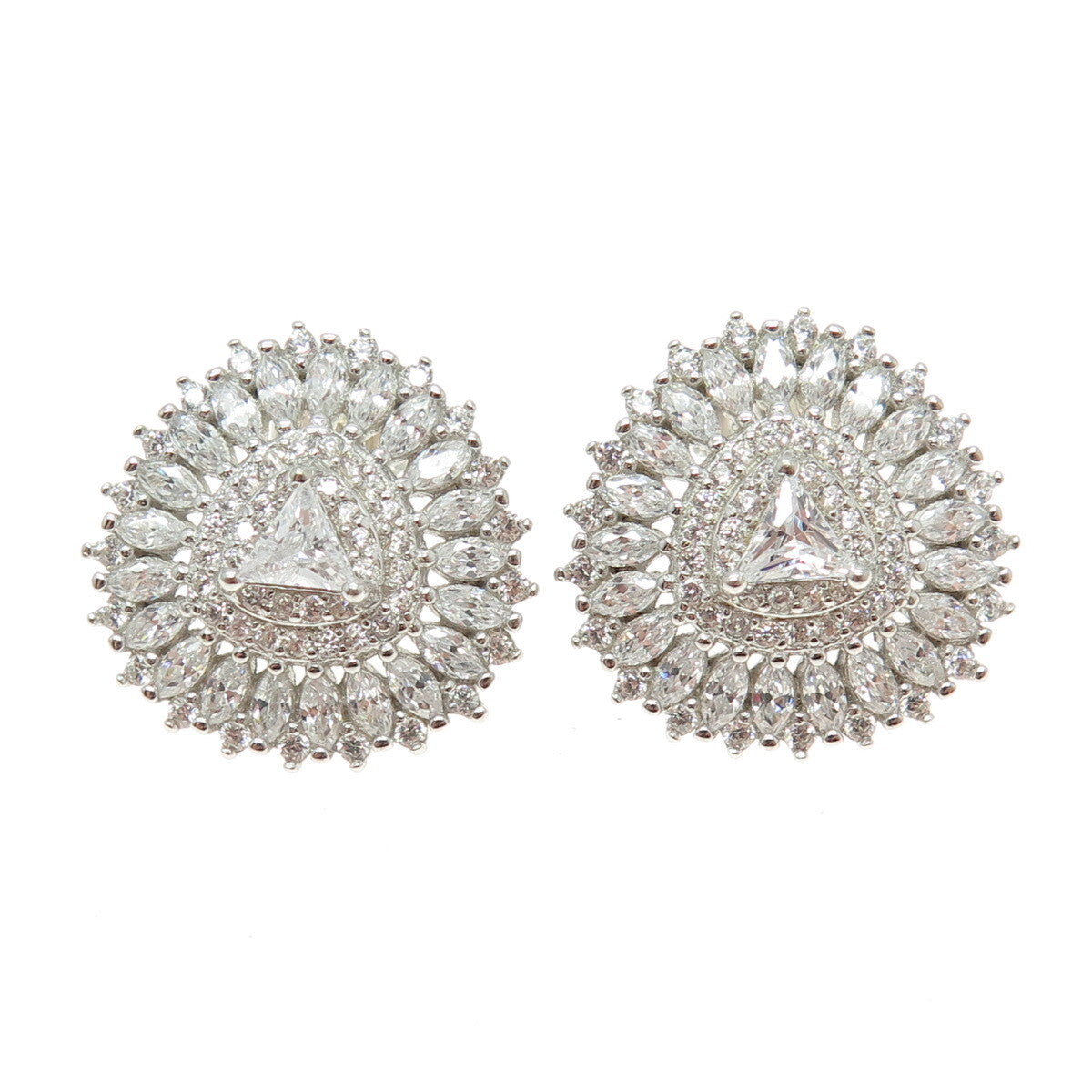 925 Sterling Silver Round Marquise & Triangle-Cut C Z Sparkle Earrings