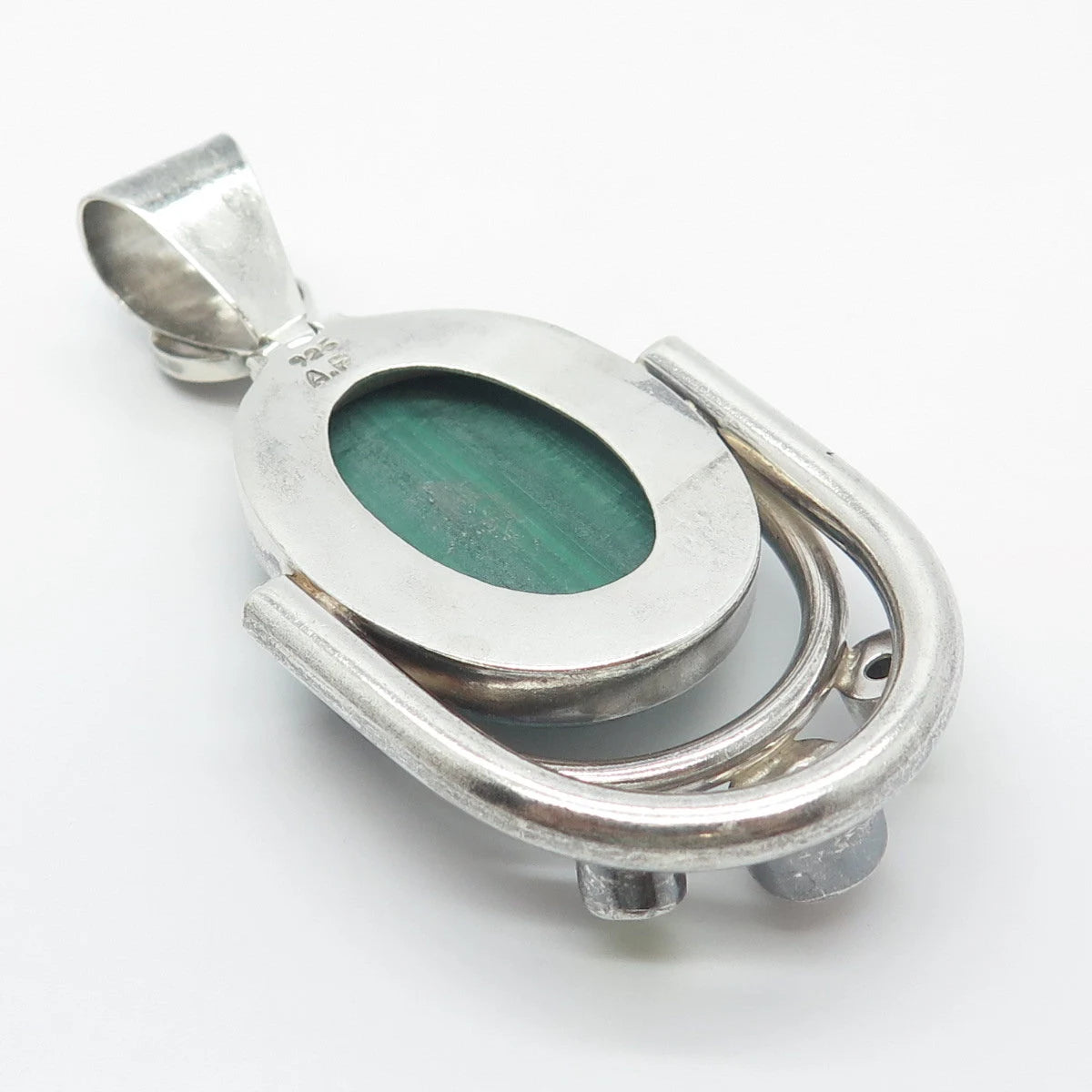 925 Sterling Silver Vintage Real Malachite Peridot Gemstone & Pearl Pendant