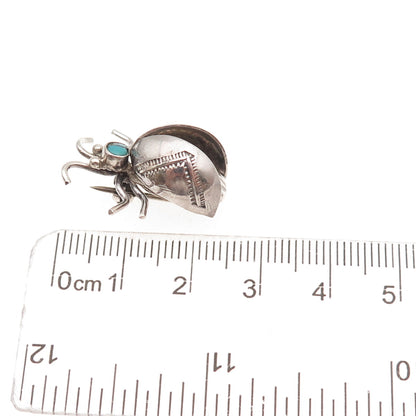 Old Pawn 925 Sterling Silver Vintage Southwestern Turquoise Beetle Pin Brooch