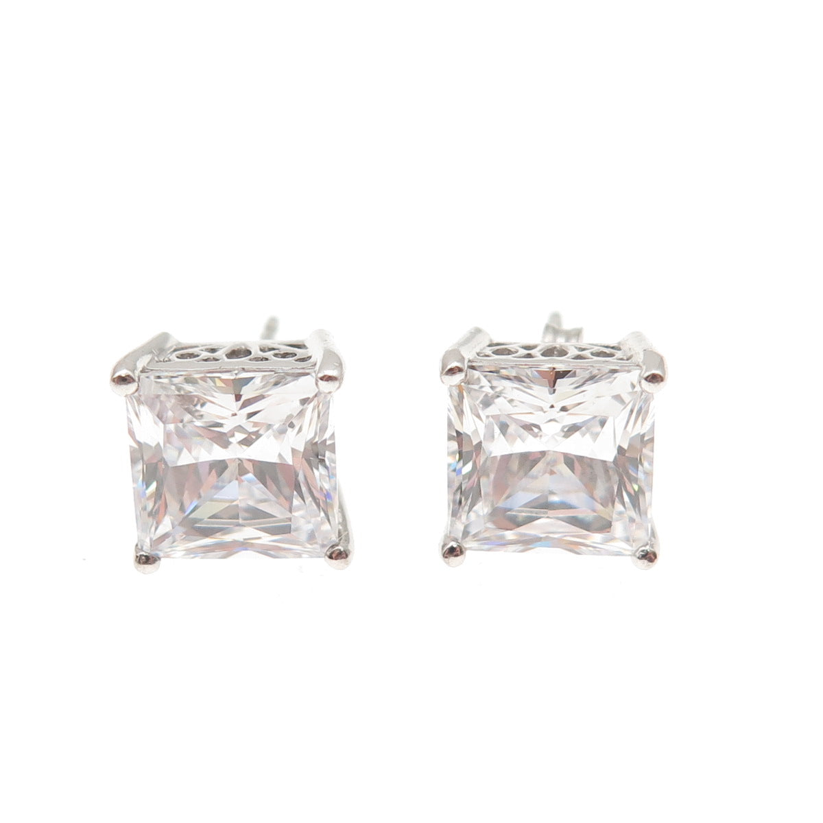 925 Sterling Silver Princess-Cut C Z Stud Earrings