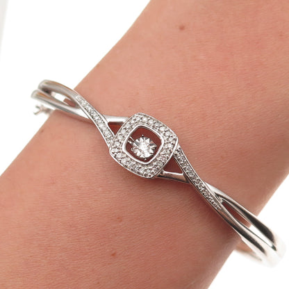 925 Sterling Silver Real Round-Cut Diamond Bangle Bracelet 7"