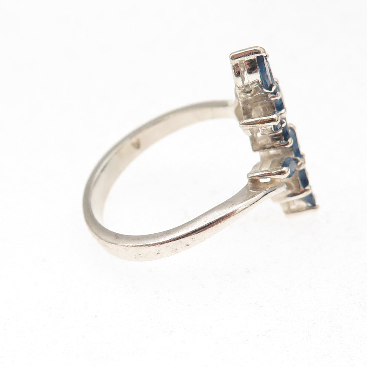 925 Sterling Silver Real Iolite Floral Adjustable Bypass Ring Size 9