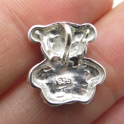 925 Sterling Silver Vintage Teddy Bear Oxidized Minimalist Pendant