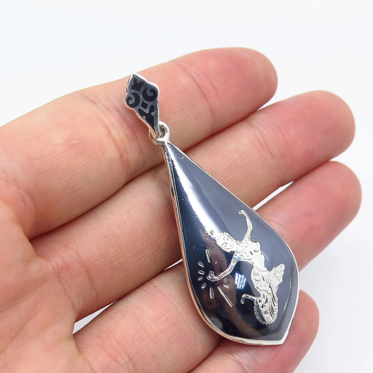 925 Sterling Silver Vintage Niello Hindu Goddess Pendant