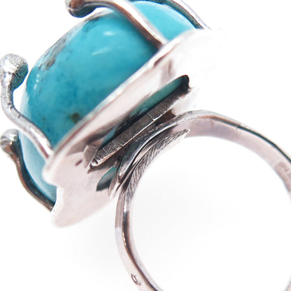 925 Sterling Silver Vintage HOB Mexico Real Turquoise Adjustable Ring Size 7.5