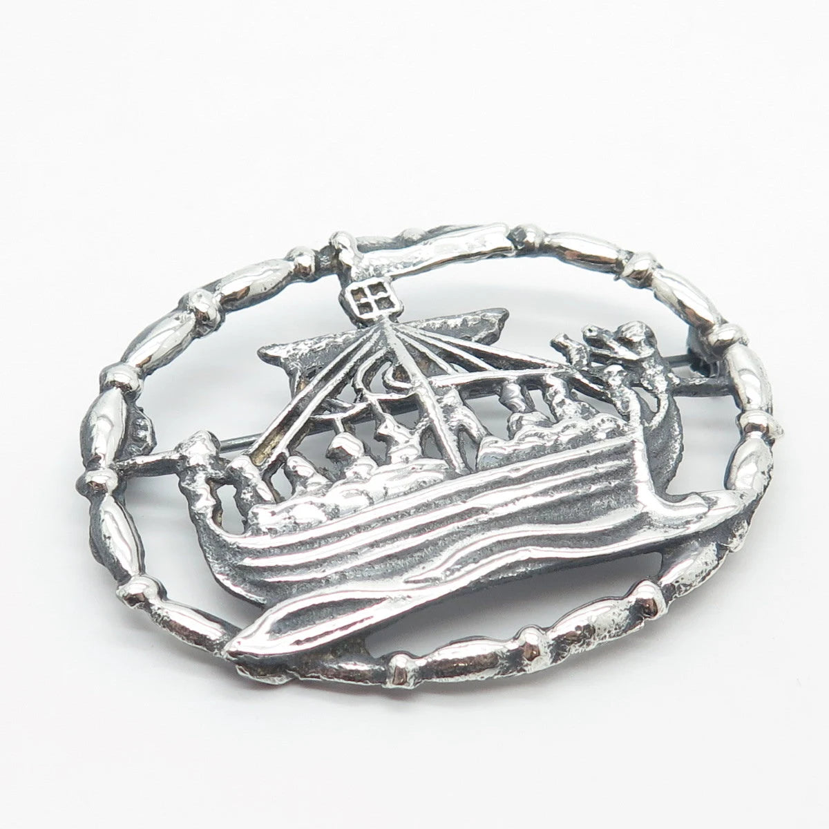 925 Sterling Silver Vintage Vessel Ship / Sailboat Pin Brooch