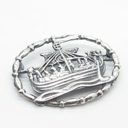 925 Sterling Silver Vintage Vessel Ship / Sailboat Pin Brooch