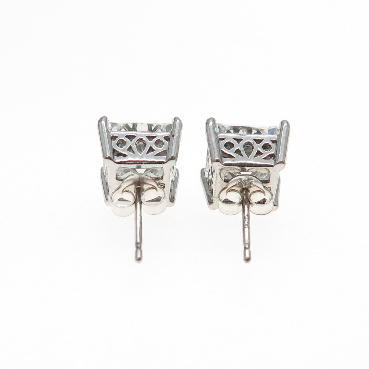 925 Sterling Silver Princess-Cut C Z Stud Earrings