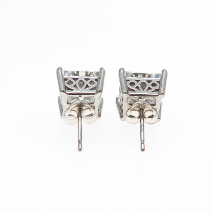 925 Sterling Silver Princess-Cut C Z Stud Earrings