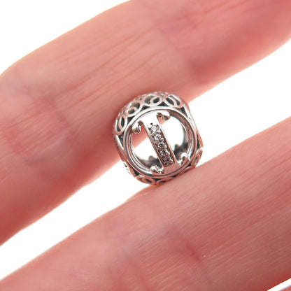 Pandora 925 Sterling Silver C Z Letter I Initial Slide Bead Charm