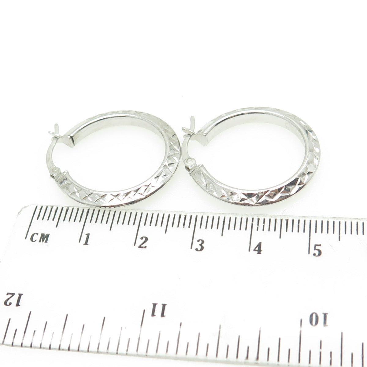 HAN 925 Sterling Silver Textured Knife Edge Hoop Earrings