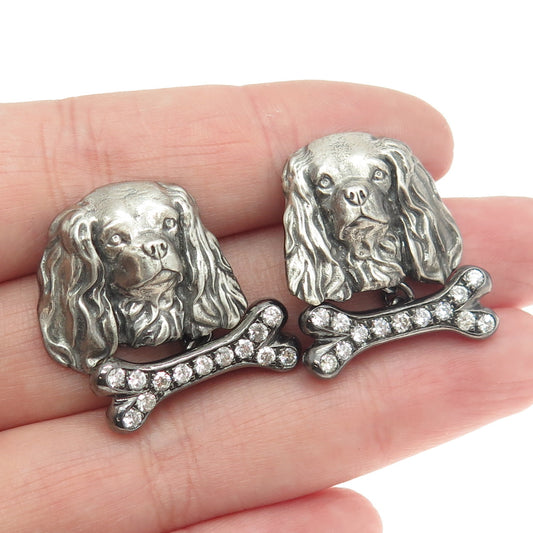 925 Sterling Silver Vintage Real Round-Cut Diamond Cocker Spaniel Dog Cufflinks