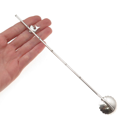 925 Sterling Silver Antique Japan Koi Fish Charm Bamboo Iced Tea Straw Spoon