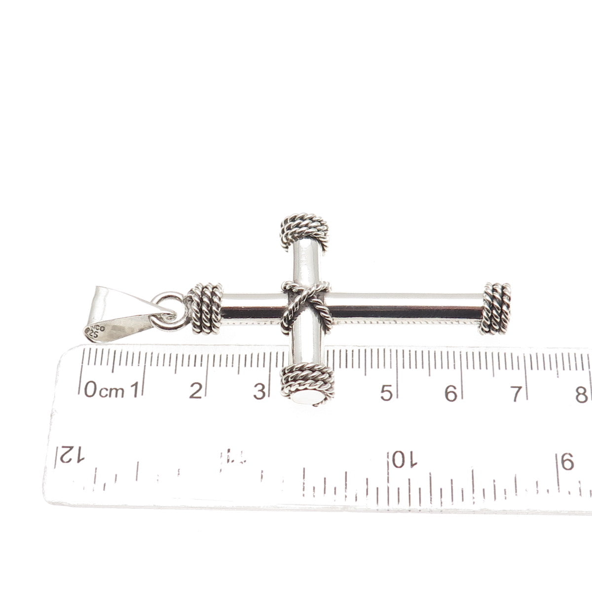 925 Sterling Silver Vintage Mexico Roped Cross Pendant