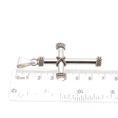 925 Sterling Silver Vintage Mexico Roped Cross Pendant
