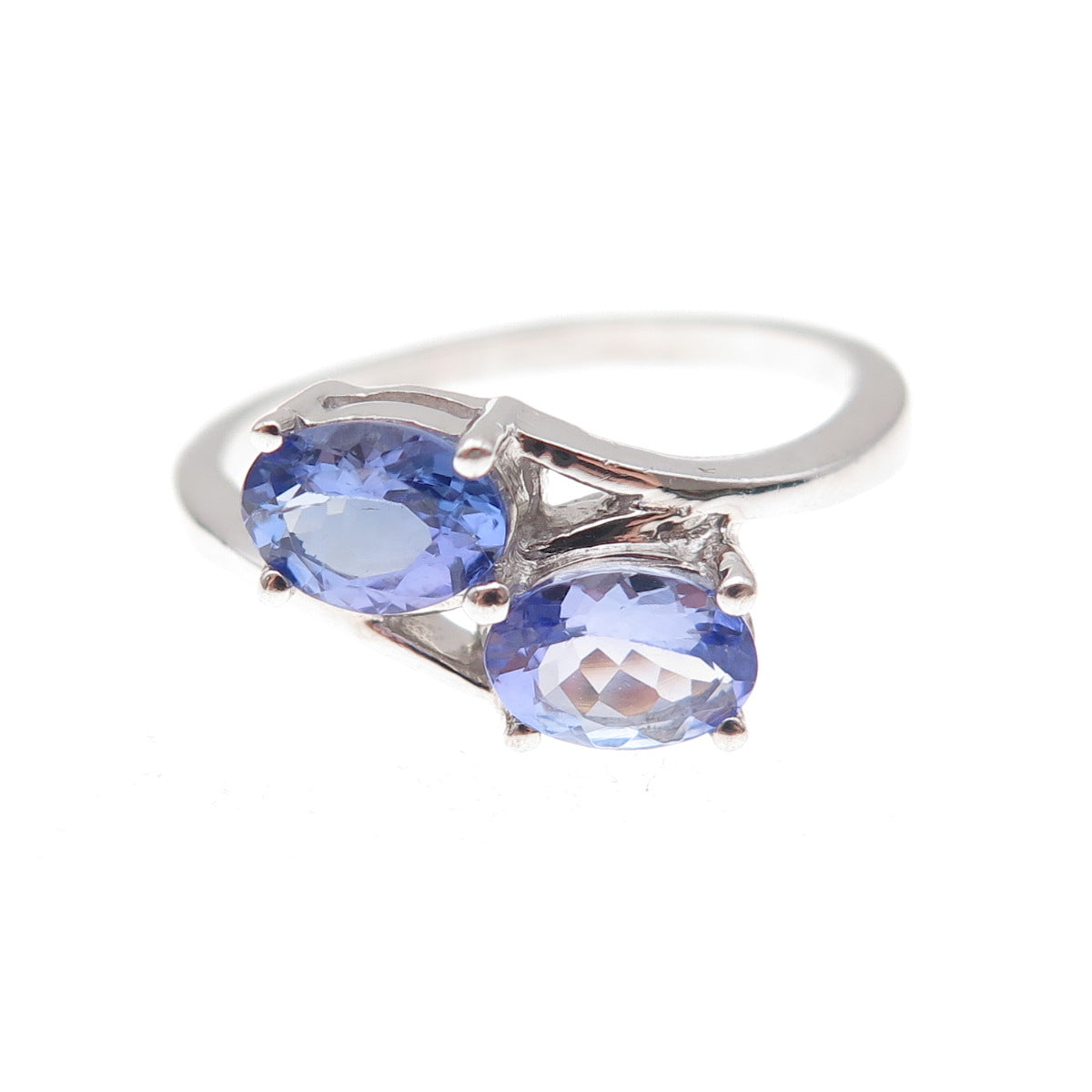 925 Sterling Silver Real Oval-Cut Tanzanite Bypass Ring Size 8
