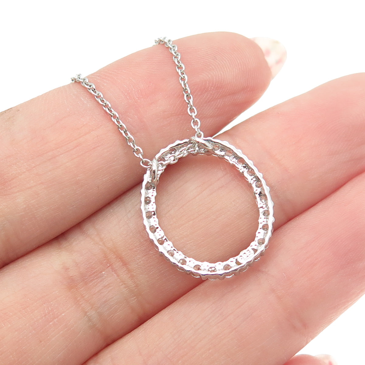 925 Sterling Silver Round-Cut C Z Oval Circle Cable Chain Necklace 18-20"