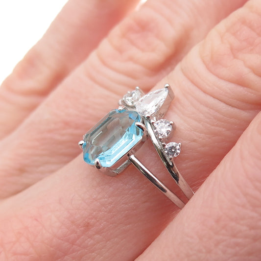 925 Sterling Silver Blue & White C Z Ring Size 7