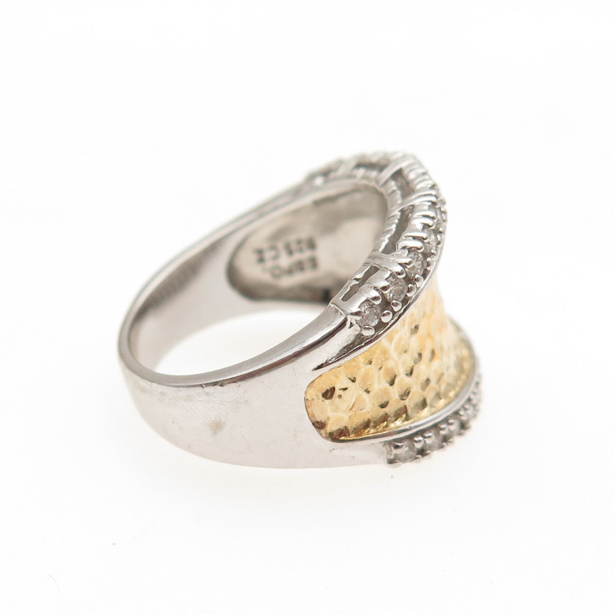 ESPO Joseph Esposito 925 Sterling Silver 2-Tone C Z Hammered Ring Size 7.25