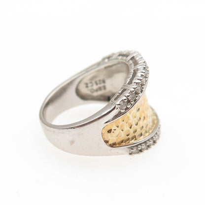 ESPO Joseph Esposito 925 Sterling Silver 2-Tone C Z Hammered Ring Size 7.25