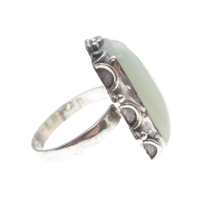 925 Sterling Silver Vintage Real White Agate Gem Oxidized Ring Size 7.75