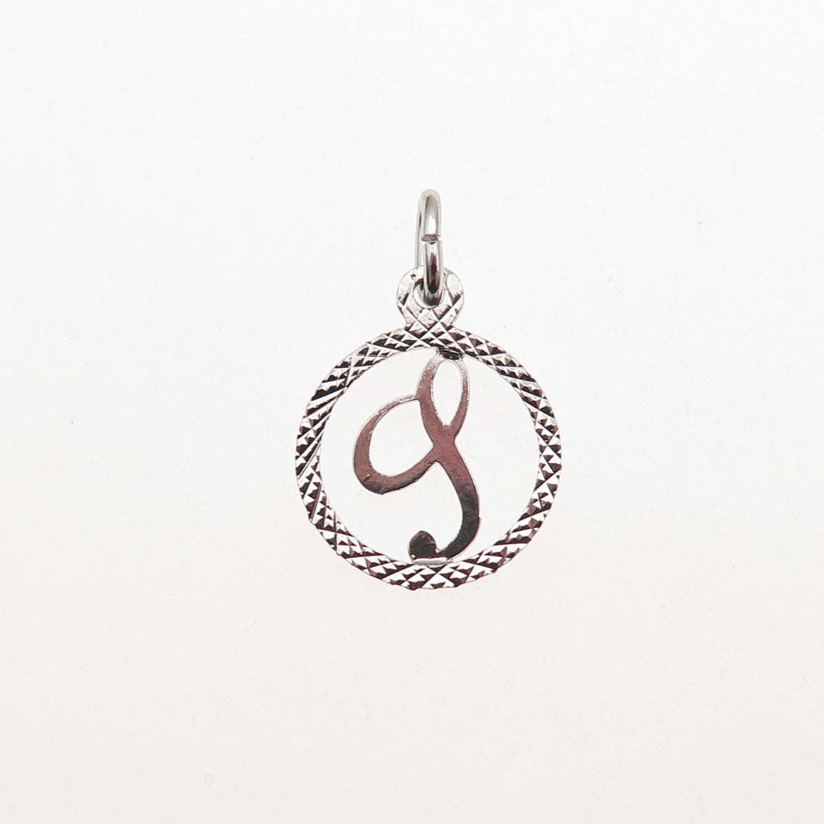 925 Sterling Silver Vintage Diamond-Cut Letter S Initial Mini Charm Pendant
