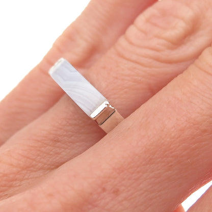 Monica Vinader 925 Sterling Silver Real Blue Lace Agate Linear Stone Ring Size 5